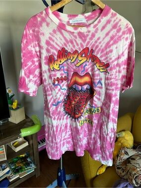 Daydreamer Pink and White Tie-Dye Rolling Stones Graphic Tee